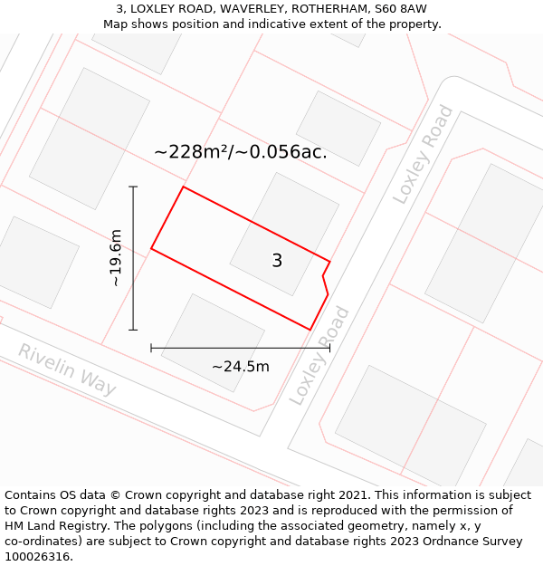 3, LOXLEY ROAD, WAVERLEY, ROTHERHAM, S60 8AW: Plot and title map