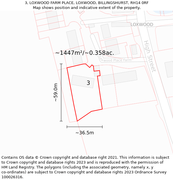 3, LOXWOOD FARM PLACE, LOXWOOD, BILLINGSHURST, RH14 0RF: Plot and title map