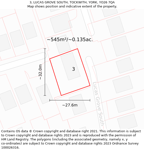 3, LUCAS GROVE SOUTH, TOCKWITH, YORK, YO26 7QA: Plot and title map