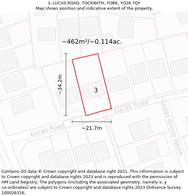 3, LUCAS ROAD, TOCKWITH, YORK, YO26 7QY: Plot and title map