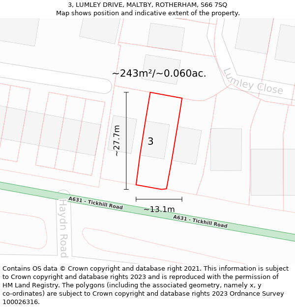 3, LUMLEY DRIVE, MALTBY, ROTHERHAM, S66 7SQ: Plot and title map