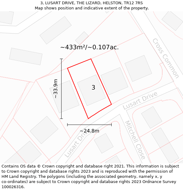 3, LUSART DRIVE, THE LIZARD, HELSTON, TR12 7RS: Plot and title map