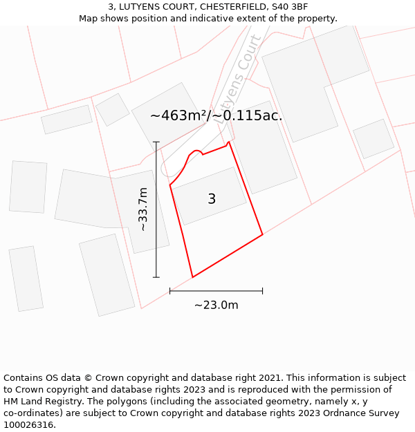 3, LUTYENS COURT, CHESTERFIELD, S40 3BF: Plot and title map