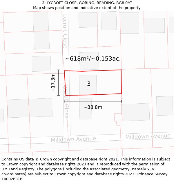 3, LYCROFT CLOSE, GORING, READING, RG8 0AT: Plot and title map