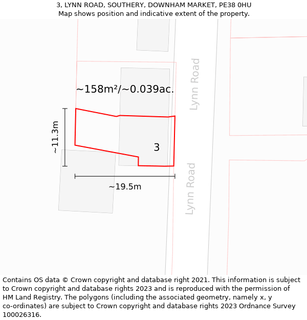 3, LYNN ROAD, SOUTHERY, DOWNHAM MARKET, PE38 0HU: Plot and title map