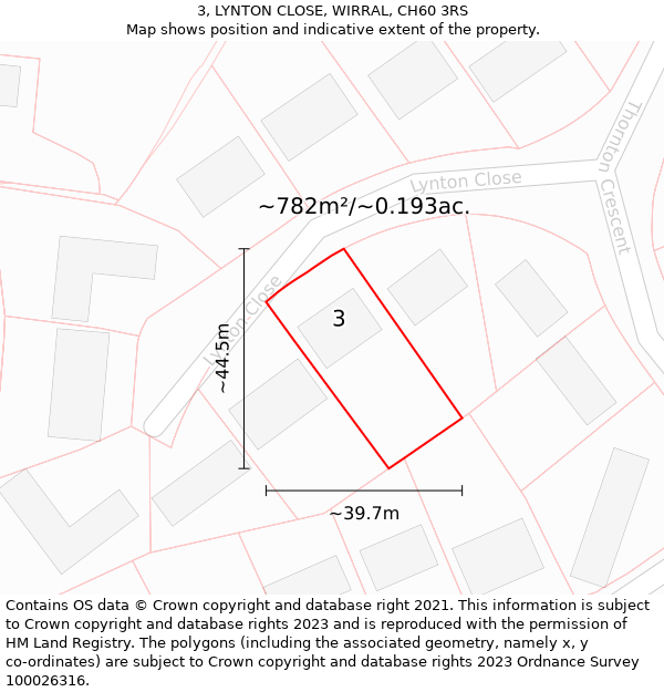 3, LYNTON CLOSE, WIRRAL, CH60 3RS: Plot and title map