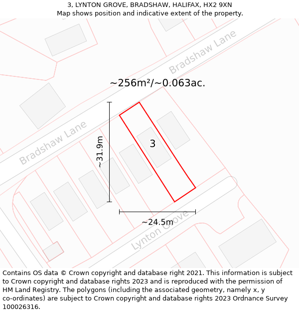 3, LYNTON GROVE, BRADSHAW, HALIFAX, HX2 9XN: Plot and title map