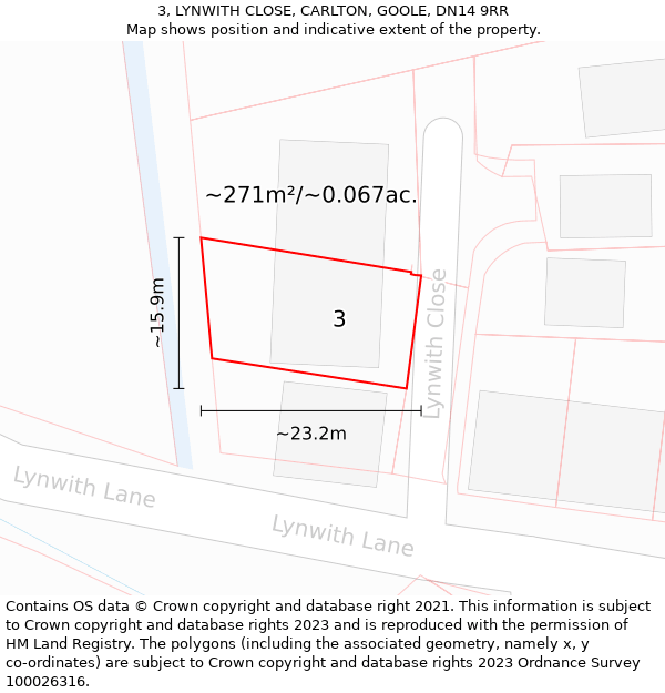 3, LYNWITH CLOSE, CARLTON, GOOLE, DN14 9RR: Plot and title map