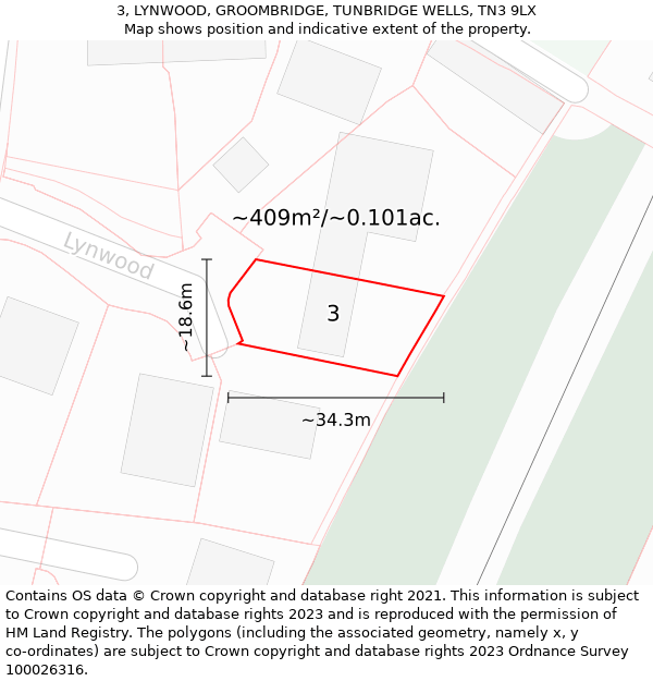 3, LYNWOOD, GROOMBRIDGE, TUNBRIDGE WELLS, TN3 9LX: Plot and title map