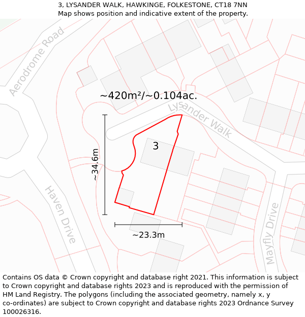 3, LYSANDER WALK, HAWKINGE, FOLKESTONE, CT18 7NN: Plot and title map