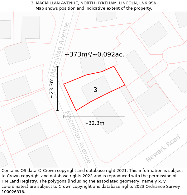 3, MACMILLAN AVENUE, NORTH HYKEHAM, LINCOLN, LN6 9SA: Plot and title map