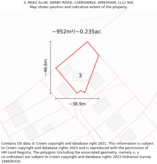 3, MAES ALUN, DERBY ROAD, CAERGWRLE, WREXHAM, LL12 9AE: Plot and title map