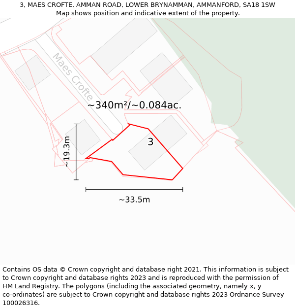 3, MAES CROFTE, AMMAN ROAD, LOWER BRYNAMMAN, AMMANFORD, SA18 1SW: Plot and title map