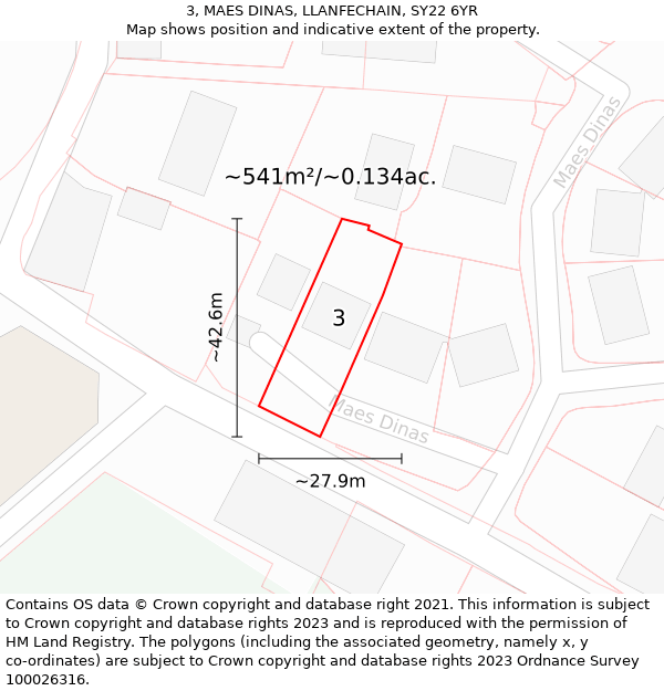 3, MAES DINAS, LLANFECHAIN, SY22 6YR: Plot and title map