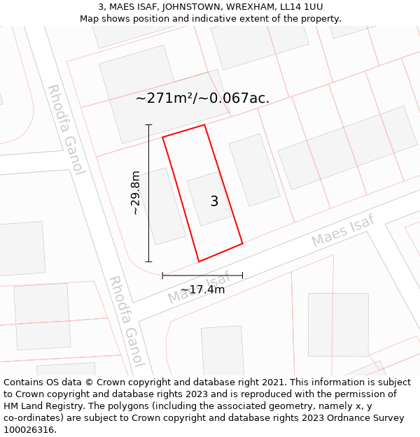 3, MAES ISAF, JOHNSTOWN, WREXHAM, LL14 1UU: Plot and title map