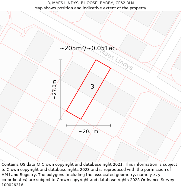 3, MAES LINDYS, RHOOSE, BARRY, CF62 3LN: Plot and title map