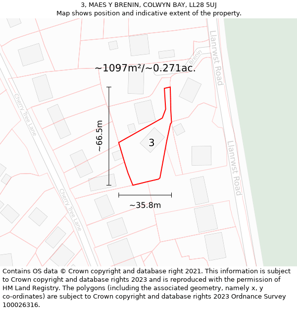 3, MAES Y BRENIN, COLWYN BAY, LL28 5UJ: Plot and title map