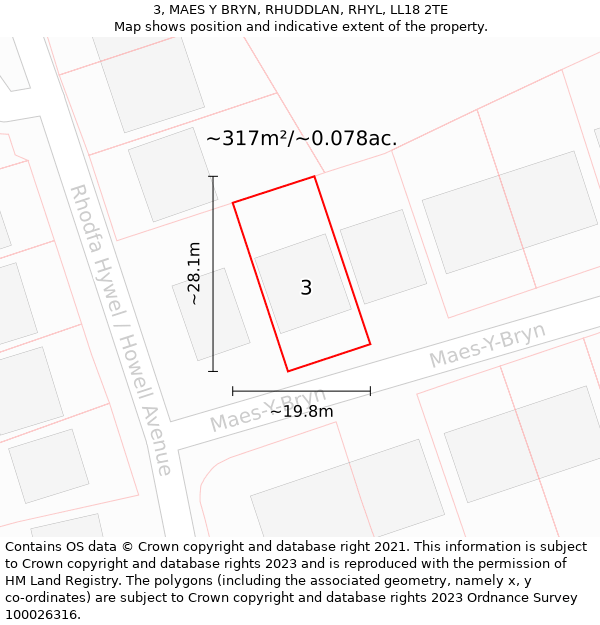 3, MAES Y BRYN, RHUDDLAN, RHYL, LL18 2TE: Plot and title map