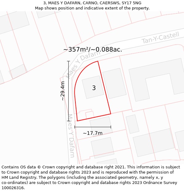 3, MAES Y DAFARN, CARNO, CAERSWS, SY17 5NG: Plot and title map