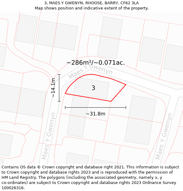 3, MAES Y GWENYN, RHOOSE, BARRY, CF62 3LA: Plot and title map