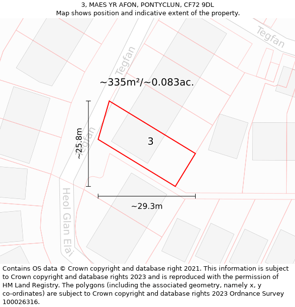 3, MAES YR AFON, PONTYCLUN, CF72 9DL: Plot and title map