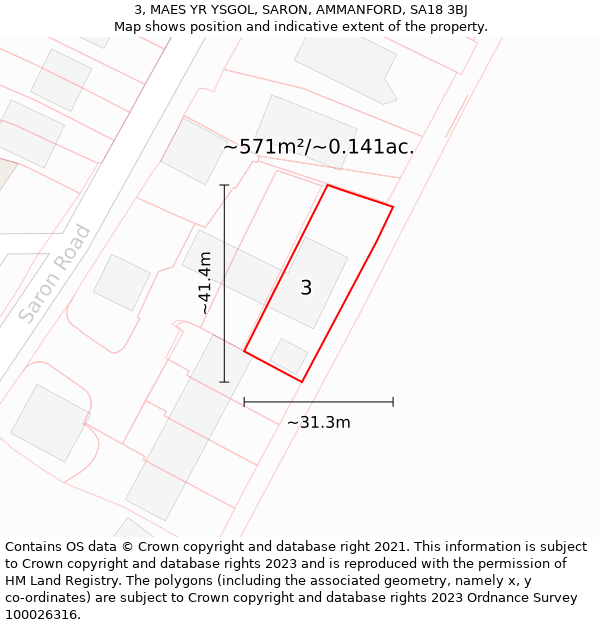 3, MAES YR YSGOL, SARON, AMMANFORD, SA18 3BJ: Plot and title map