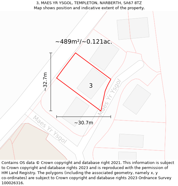 3, MAES YR YSGOL, TEMPLETON, NARBERTH, SA67 8TZ: Plot and title map