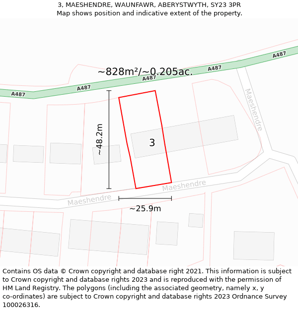 3, MAESHENDRE, WAUNFAWR, ABERYSTWYTH, SY23 3PR: Plot and title map