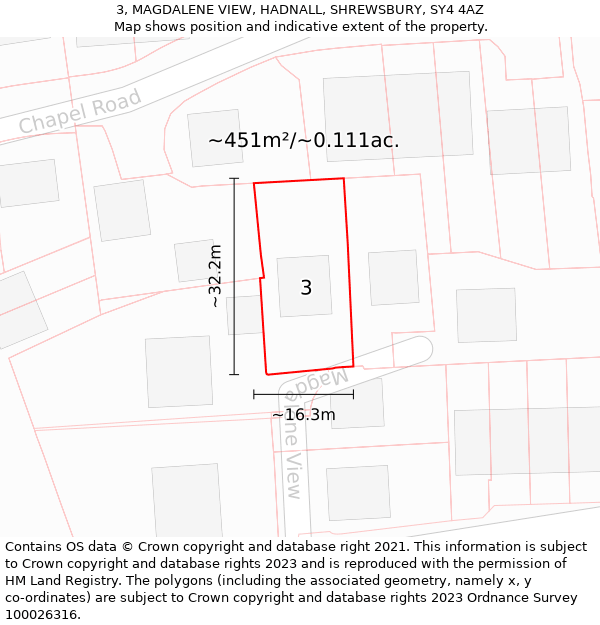 3, MAGDALENE VIEW, HADNALL, SHREWSBURY, SY4 4AZ: Plot and title map