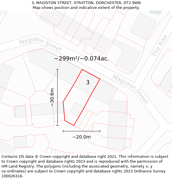 3, MAGISTON STREET, STRATTON, DORCHESTER, DT2 9WB: Plot and title map