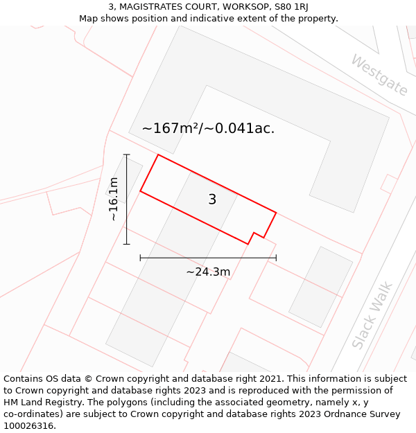 3, MAGISTRATES COURT, WORKSOP, S80 1RJ: Plot and title map