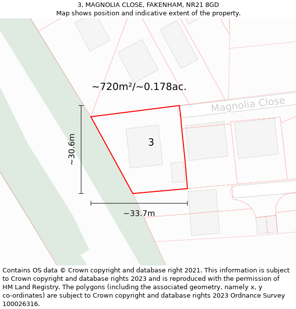 3, MAGNOLIA CLOSE, FAKENHAM, NR21 8GD: Plot and title map