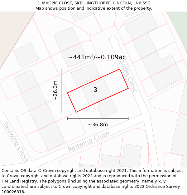 3, MAGPIE CLOSE, SKELLINGTHORPE, LINCOLN, LN6 5SG: Plot and title map
