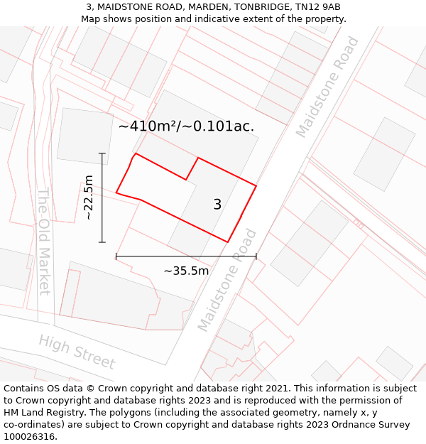 3, MAIDSTONE ROAD, MARDEN, TONBRIDGE, TN12 9AB: Plot and title map