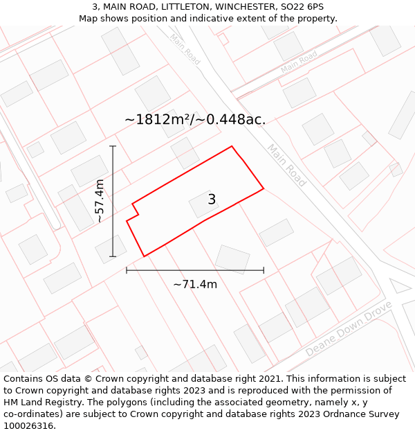 3, MAIN ROAD, LITTLETON, WINCHESTER, SO22 6PS: Plot and title map