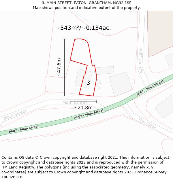 3, MAIN STREET, EATON, GRANTHAM, NG32 1SF: Plot and title map