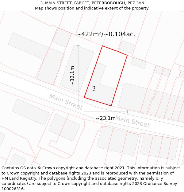 3, MAIN STREET, FARCET, PETERBOROUGH, PE7 3AN: Plot and title map