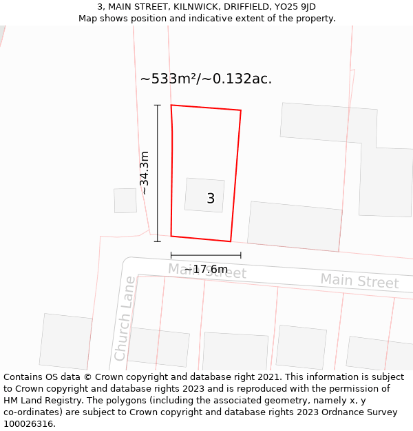 3, MAIN STREET, KILNWICK, DRIFFIELD, YO25 9JD: Plot and title map