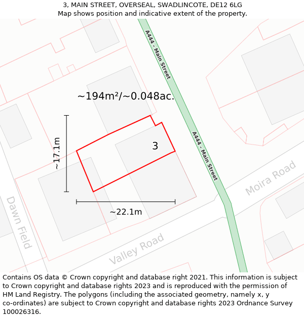 3, MAIN STREET, OVERSEAL, SWADLINCOTE, DE12 6LG: Plot and title map