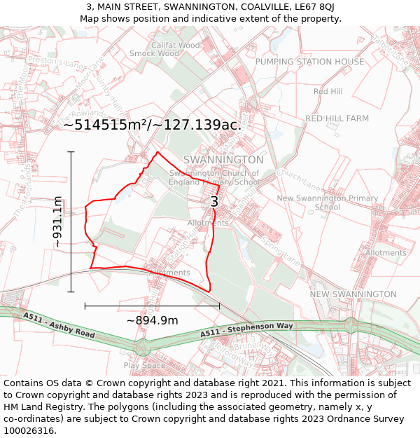 3, MAIN STREET, SWANNINGTON, COALVILLE, LE67 8QJ: Plot and title map