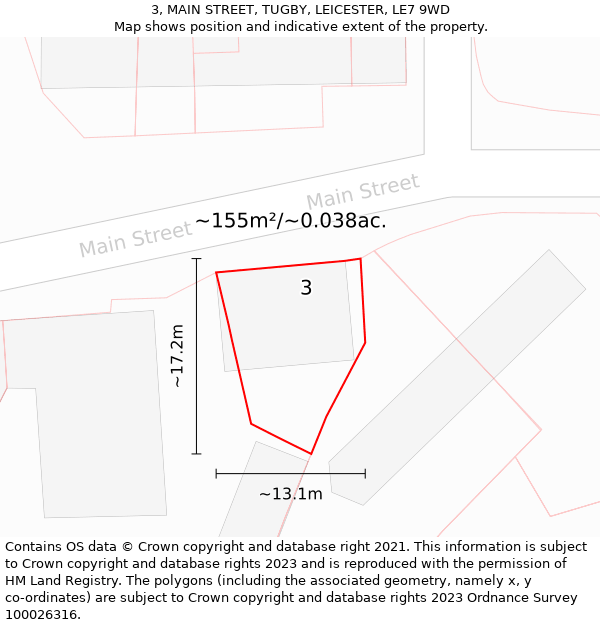 3, MAIN STREET, TUGBY, LEICESTER, LE7 9WD: Plot and title map