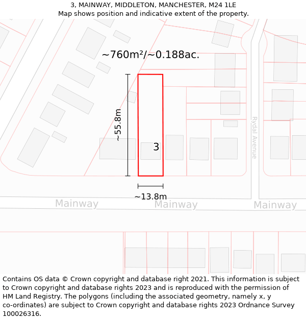 3, MAINWAY, MIDDLETON, MANCHESTER, M24 1LE: Plot and title map