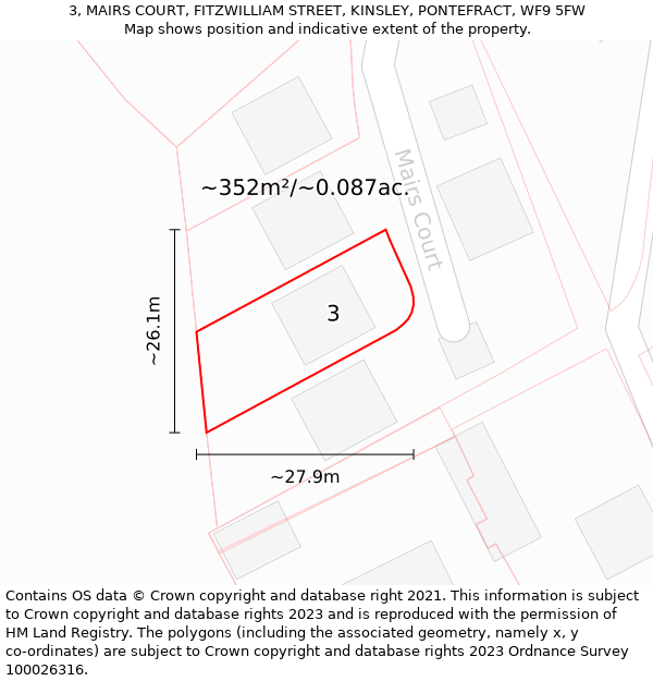 3, MAIRS COURT, FITZWILLIAM STREET, KINSLEY, PONTEFRACT, WF9 5FW: Plot and title map