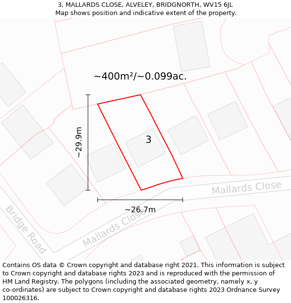 3, MALLARDS CLOSE, ALVELEY, BRIDGNORTH, WV15 6JL: Plot and title map