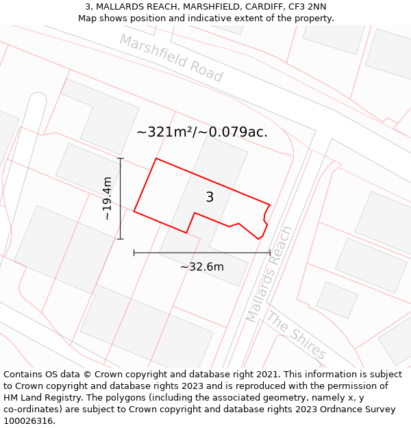 3, MALLARDS REACH, MARSHFIELD, CARDIFF, CF3 2NN: Plot and title map