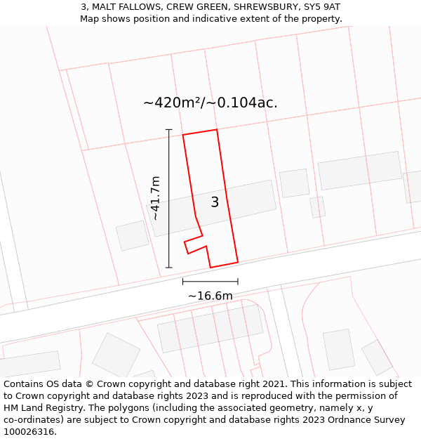3, MALT FALLOWS, CREW GREEN, SHREWSBURY, SY5 9AT: Plot and title map