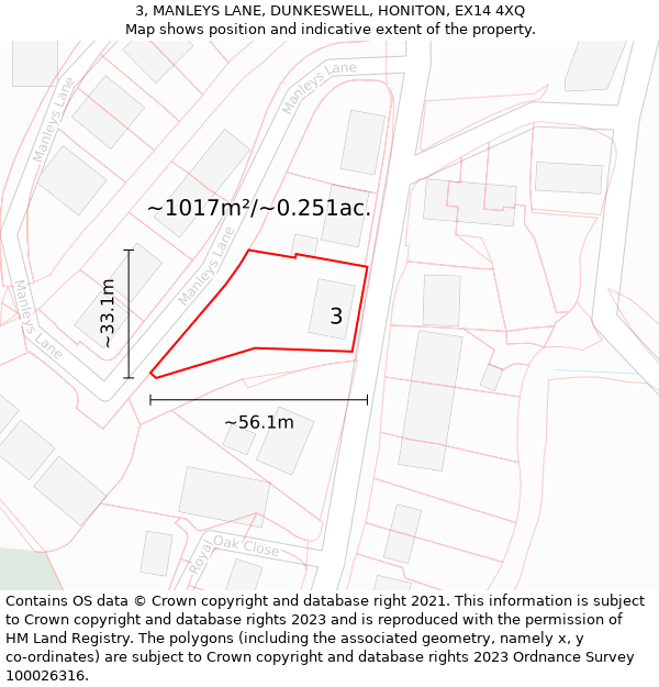 3, MANLEYS LANE, DUNKESWELL, HONITON, EX14 4XQ: Plot and title map