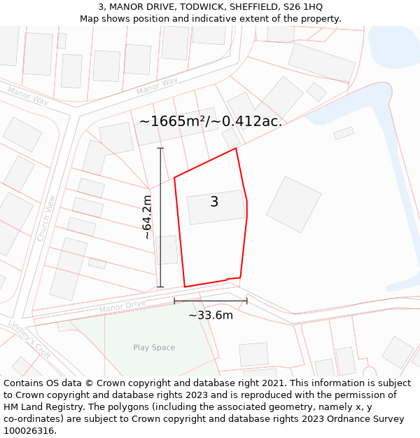 3, MANOR DRIVE, TODWICK, SHEFFIELD, S26 1HQ: Plot and title map