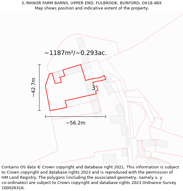 3, MANOR FARM BARNS, UPPER END, FULBROOK, BURFORD, OX18 4BX: Plot and title map