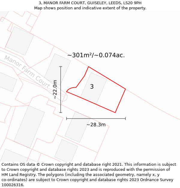 3, MANOR FARM COURT, GUISELEY, LEEDS, LS20 9PH: Plot and title map